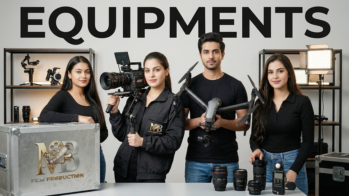 Professional cinema cameras and lenses used at MB Film Production for high-quality video shooting, including 4K and 8K filmmaking setups.